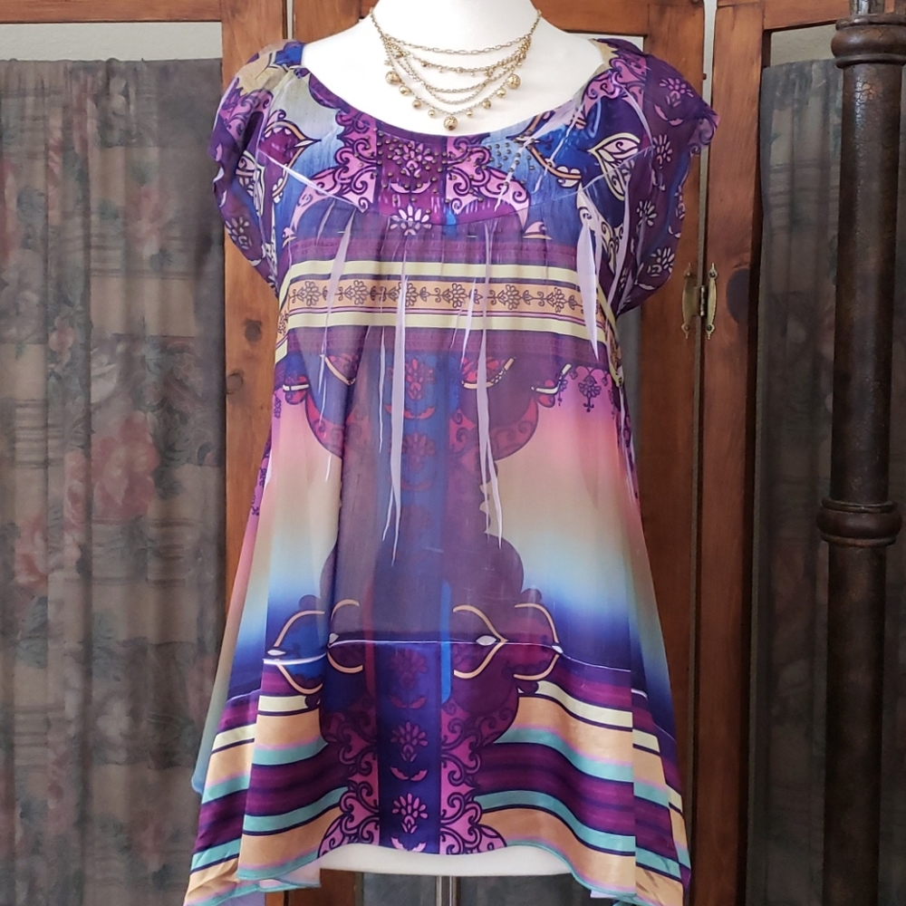 Purple sheer print tunic